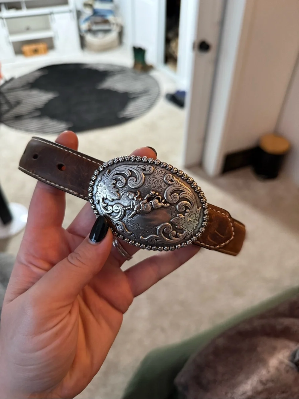 Nocona Brown Leather Kids Belt with Silver Western Buckle